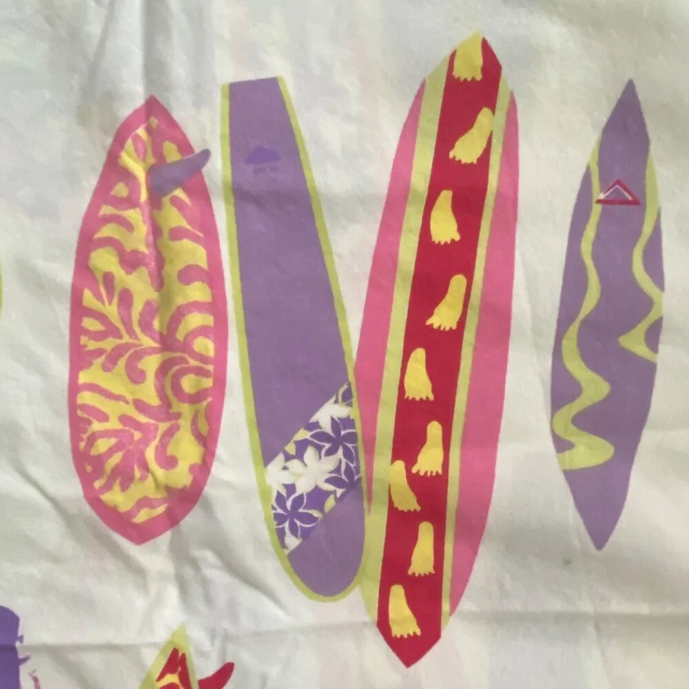 Garnet Hill Cotton Duvet Cover Pink Purple Surfboard Beach Cottage Portugal‎ QN